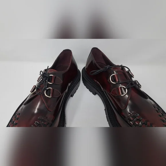 Burberry Mens Shoes Burgundy Leather Woven Lace Up Platform Creepers 11 US 44 EU - Picture 5 of 15